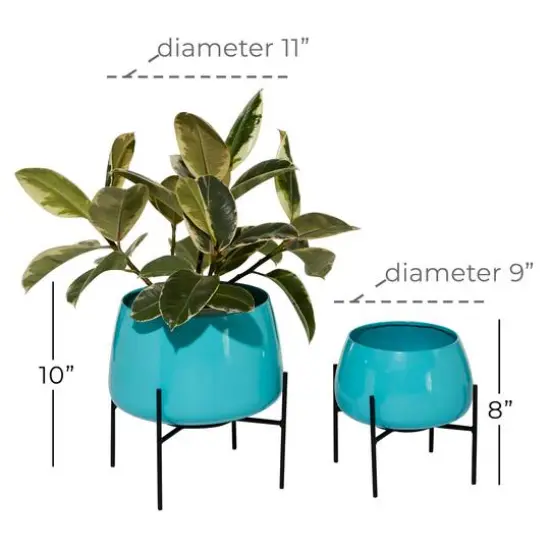 Metal Round Contemporary Planter Set Teal {5}