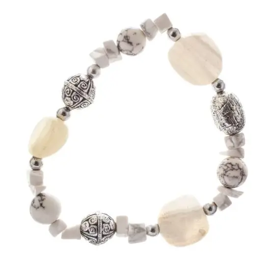 John Bead White Howlite & Crystal Quartz Natural Gemstone Bracelet {5}
