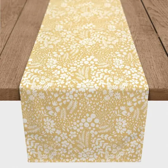 90" Dainty Floral Cotton Twill Table Runner Yellow {1}