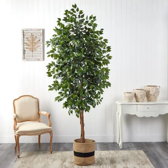 8ft. Ficus Artificial Tree in Handmade Natural Cotton Planter {4}