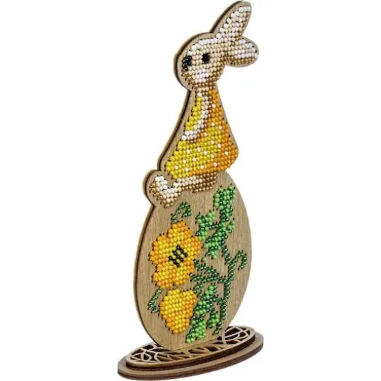 Wonderland Crafts Bunny Sitting on Yellow Egg Bead Embroidery on Wood Kit {4}