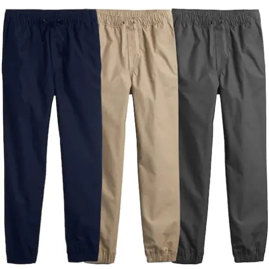 Galaxy by Harvic Boy's Slim Fitting Cotton Stretch Classic Twill Joggers 3 Pack Navy/Khaki/Gray {1}