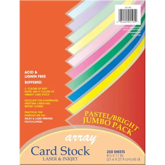 Pacon&reg; 8.5" x 11" Pastel & Bright Card Stock Assortment, 250 Sheets {1}