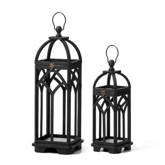 Glitzhome&reg; Black Farmhouse Church Window Wood & Metal Lanterns Set {1}