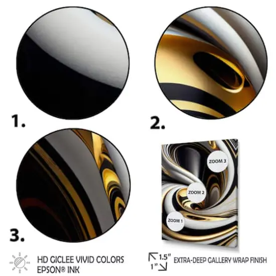 Designart 'Gold Black And White Stained Glass I' Modern Framed Canvas Wall Art Thick Gold {4}