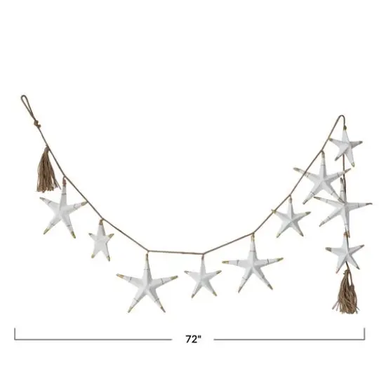 Hello Honey&reg; 6ft. White Hand-Painted Recycled Paper Mache Stars with Gold Foil & Tassels Garland {6}