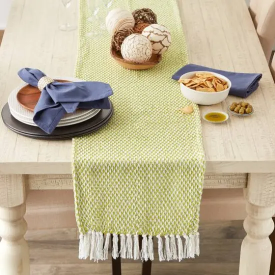 DII&reg; 108" Woven Fringed Table Runner Avocado {5}