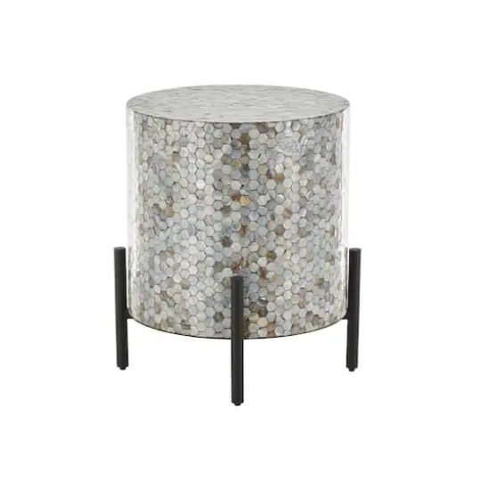 22.5" Multicolor Mother of Pearl Abstract Handmade Inlay Side End Accent Table {4}