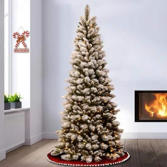 7.5ft. Pre-Lit Snowy Westwood Slim Pine Artificial Christmas Tree, Clear Lights {3}