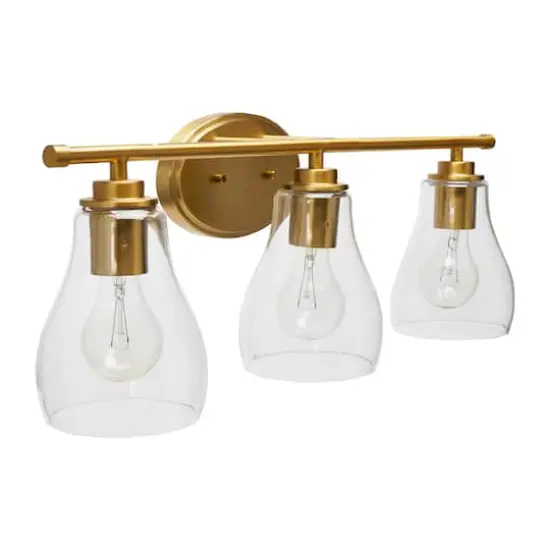 Hello Honey&reg; Robert Stevenson Lighting Creston Brushed Gold Metal & Glass 3-Light Vanity Light {6}