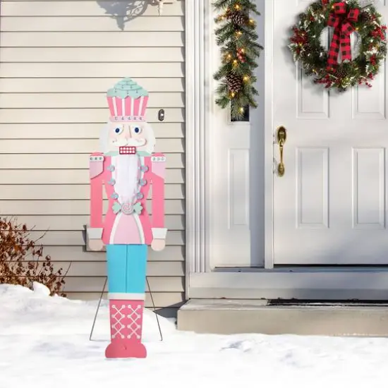 Glitzhome&reg; 60" Christmas Wooden Pink Nutcracker Porch Decor {5}