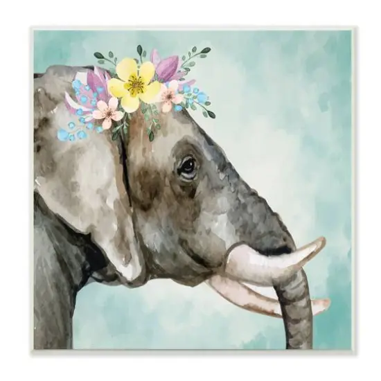 Stupell Industries Elephant Safari Animal Purple Yellow Boho Floral Crown,12" x 12" {1}