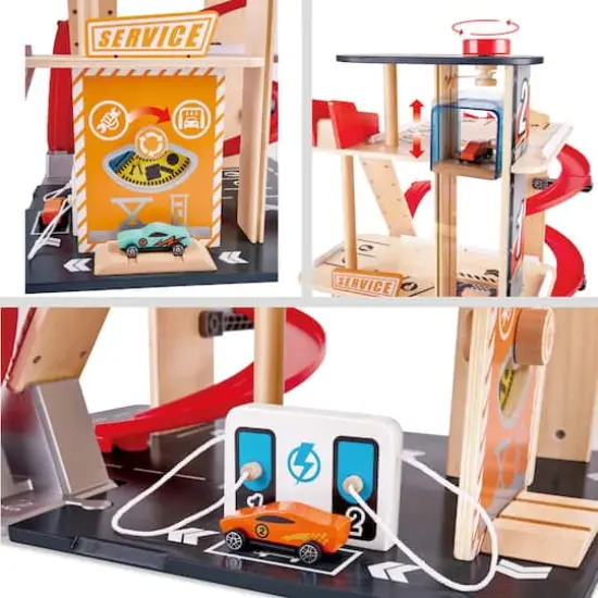 Hape Gearhead Stunt Garage Wooden High-Rise Car Parking Lot {5}