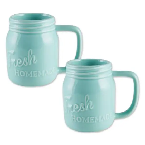 DII&reg; Aqua Mason Jar Ceramic Mugs, 2ct. {1}