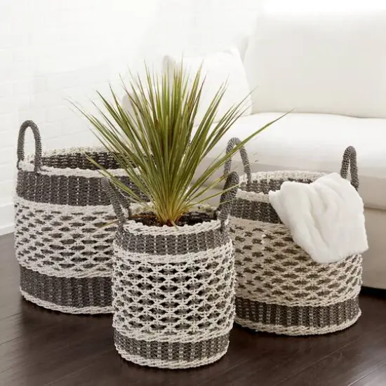Gray Plastic Eclectic Storage Basket Set {10}