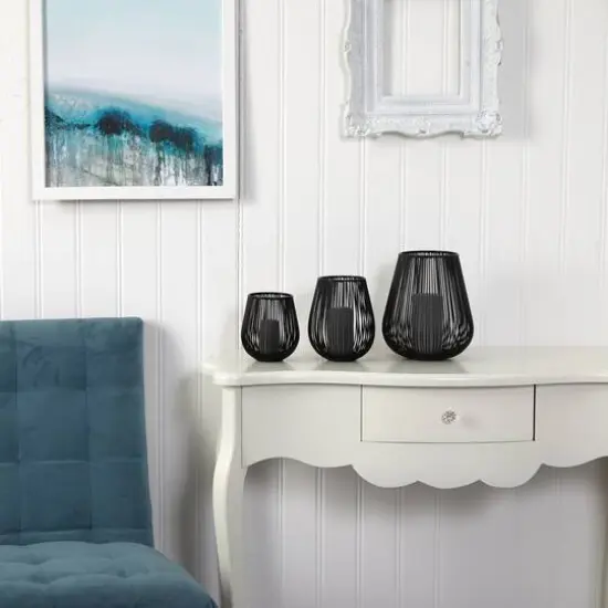 Vintage Black Metal Wire Tea Votive Lantern Candle Holder Set {6}