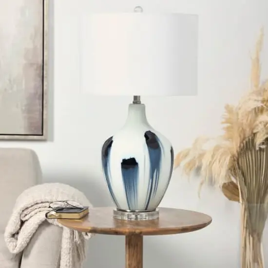2ft. White Glass Abstract Accent Lamp with Blue Drip Splatter Design {6}