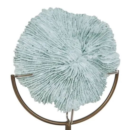 12" Light Blue Polystone Coral Textured Sculpture with Bronze Stand {9}