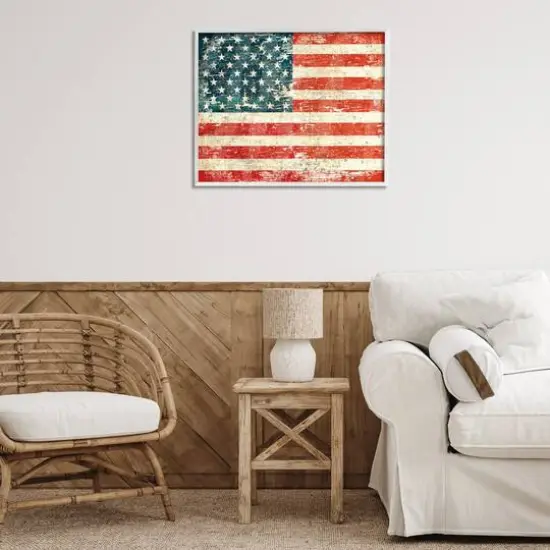 Stupell Industries Rustic American Flag Framed Giclee Art White {3}