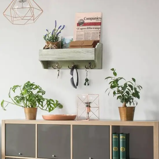 NEX™ Olive Green Wall-Mounted Wooden Key Rack with 3 Double Key Hooks {8}