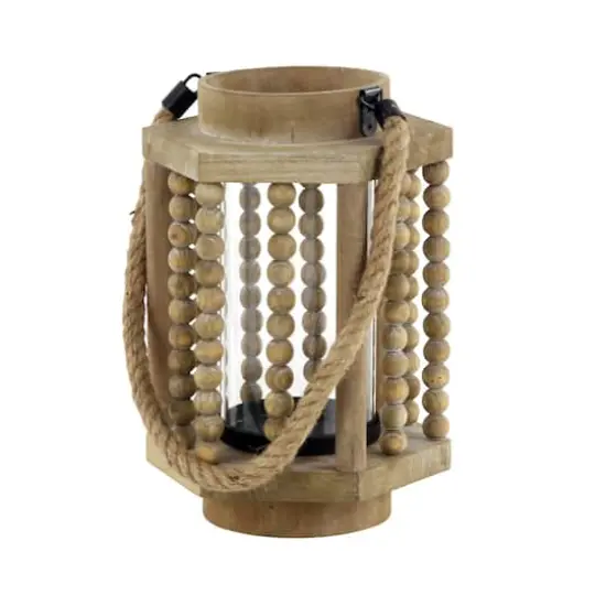 11" Light Brown Recycled Wood Candle Holder Lantern {5}