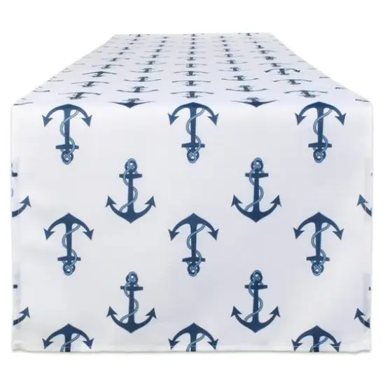 DII&reg; 108" Blue Anchor Print Outdoor Table Runner {1}