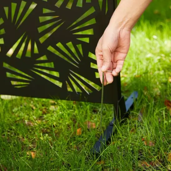 Glitzhome&reg; 6ft. Black Galvanized Steel Irregular Geometric Pattern Privacy Screen Fence Panel & Room Divider {7}