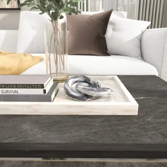 6" Black Marble Geometric Link Chain Sculpture {7}