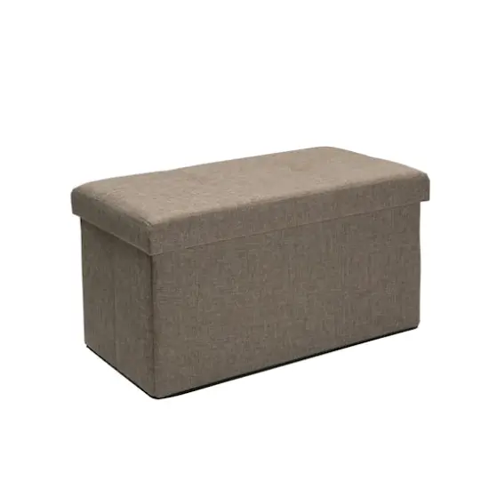 Simplify 30" Faux Linen Double Folding Storage Ottoman Natural {1}