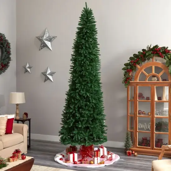 11ft. Pre-Lit Slim Green Mountain Pine Artificial Christmas Tree, Clear LED Lights {9}