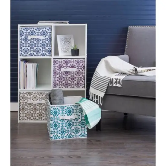 DII&reg; 11" Nonwoven Polyester Scroll Storage Cubes, 2ct. Teal {6}