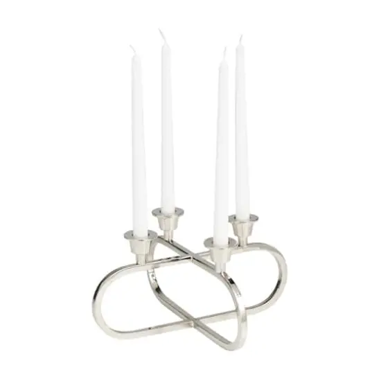 8" Silver Stainless Steel Overlapping Oval Geometric Candelabra {1}