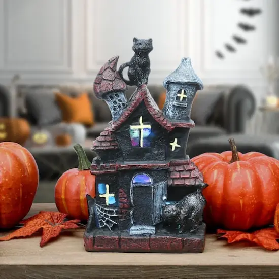 7" Black Cats Haunted House with LED Light {3}