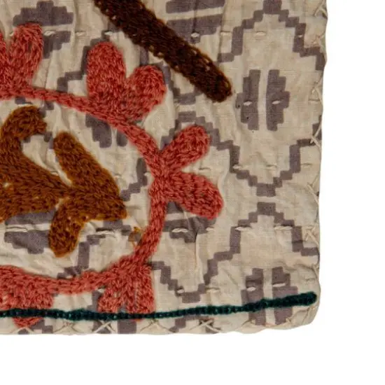 Hello Honey&reg; Red Multicolor Floral Stonewashed Printed Hand Embroidered Cotton Voile Throw {8}