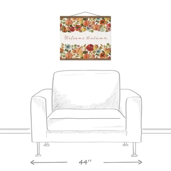 Welcome Autumn Watercolor Pumpkins Teak Hanging Canvas {4}