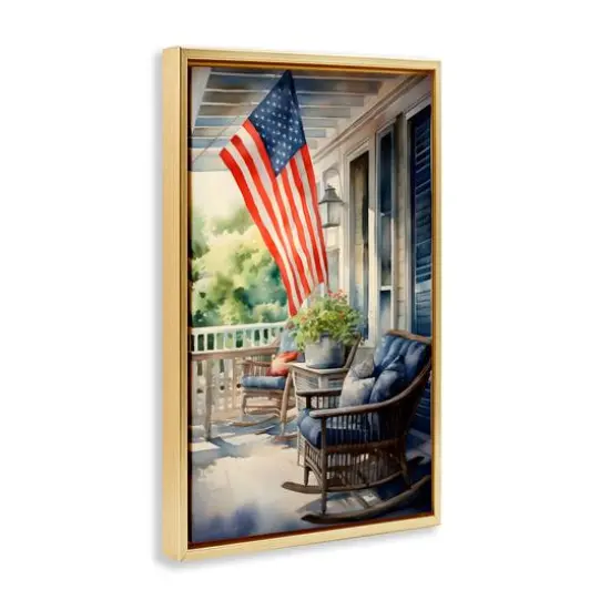 Stupell Industries Porch with American Flag Floater Framed Art Gold {4}