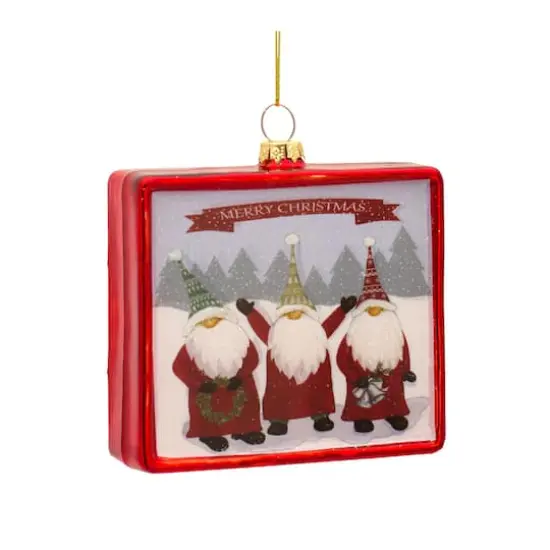 12 Pack 3.75" Merry Christmas Gnomes Glass Ornaments {3}