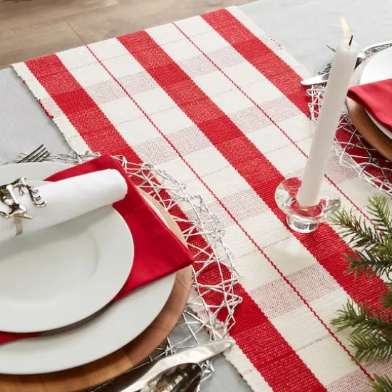 DII&reg; 72" Red Tinsel Plaid Fringed Table Runner {8}