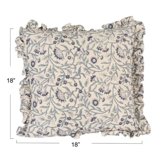 Hello Honey&reg; 18" Blue & White Floral Accent Pillow with Ruffled Edges {8}