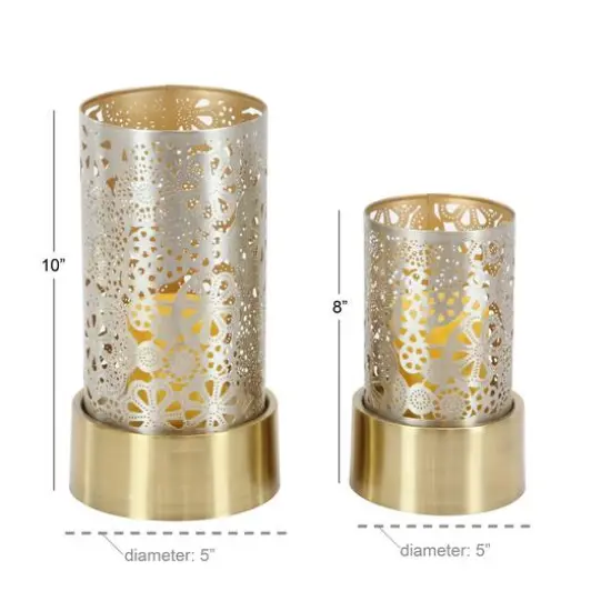 Set of 2" Gold Metal Eclectic Lantern, 8", 10" {8}