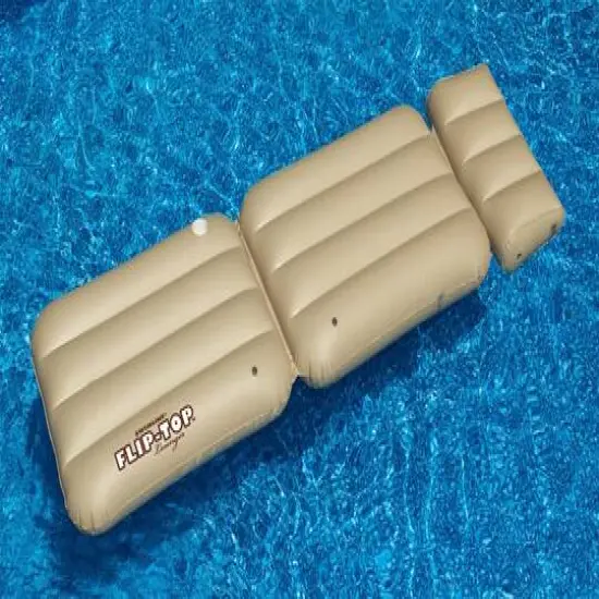 88" Inflatable Beige Adjustable Flip-Top Swimming Pool Lounger Raft {3}