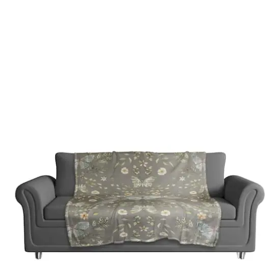 Butterfly Pattern Coral Fleece Blanket Gray {4}