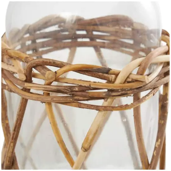 27" Clear Glass Handmade Tall Vase with Brown Rattan Woven Lower Body {4}