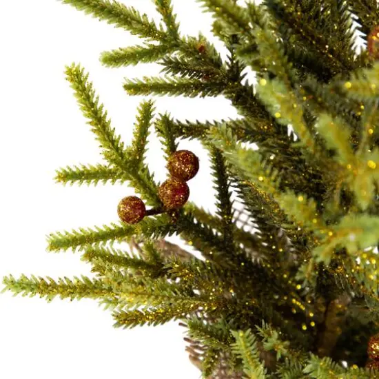 12" Unlit Pine with Berries Artificial Christmas Tree in Burlap Base {5}
