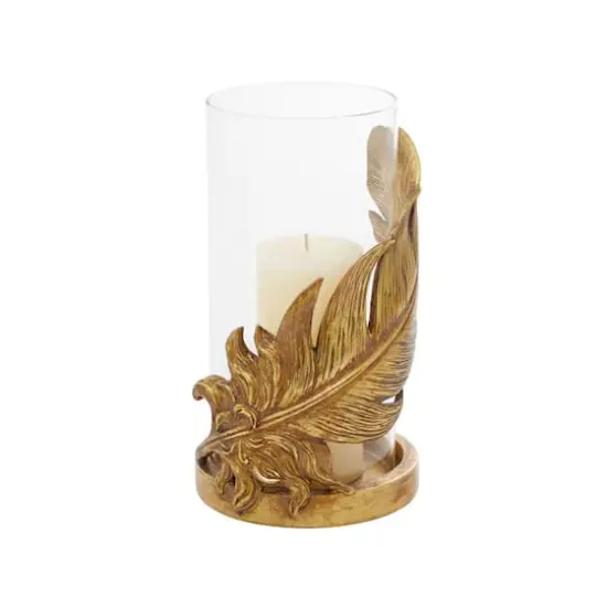 10" Gold Leaf Glass Traditional Candlestick Holder {1}