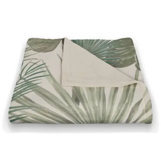 Tropical Palm Coral Fleece Blanket White {3}