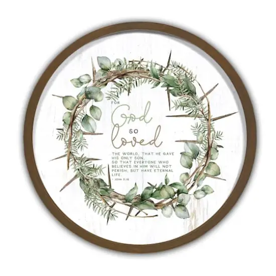 For God So Loved Round Brown Framed Print {1}