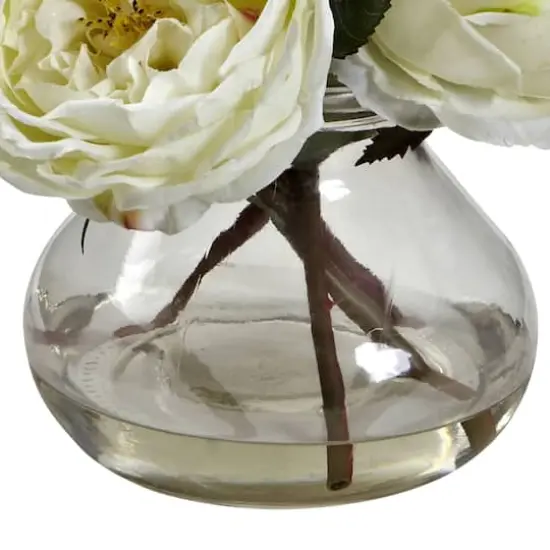 8" White Fancy Rose In Glass Vase {4}
