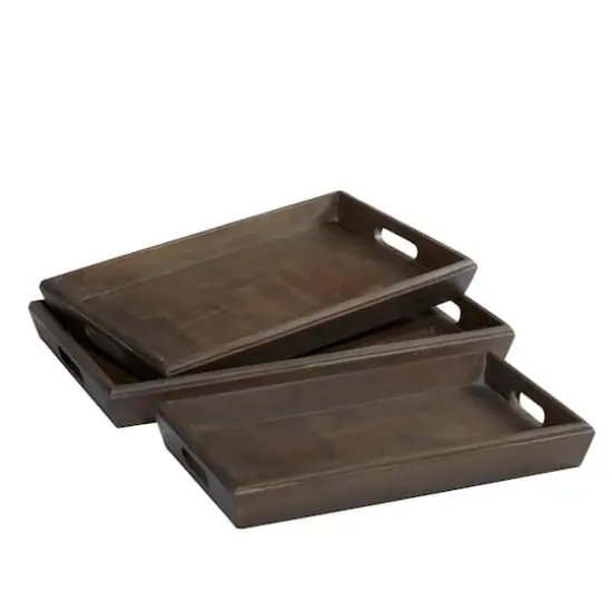 Brown Mango Wood Contemporary Tray Set {1}