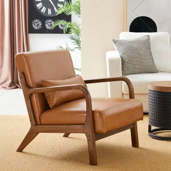 Glitzhome&reg; Mid-Century Faux Leather Accent Chair Camel {5}